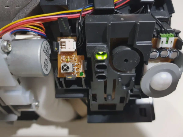 Identifying the IR Receiver. Top down, the pins are Gnd, +5v (to power the node), Output (from the receiver). I recommend you double check yours as this order does seem to contradict google pin-out diagrams. Get it wrong and you run the risk of popping a fuse like below.